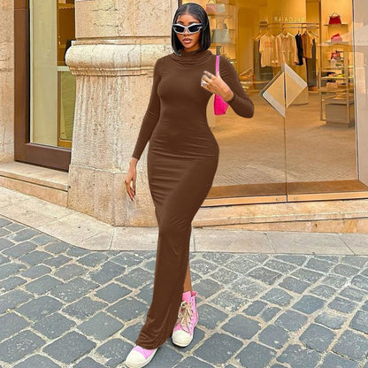 Hooded Dress - Slim-Fit Back-Slit Solid Color (7516658925656)