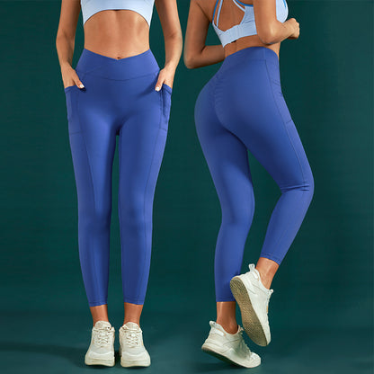 Pleated Cross V-Waist Yoga Pants With Pocket (7524750164056)