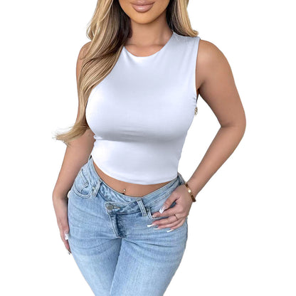 Solid Color T-Shirt Vest Crop-Top