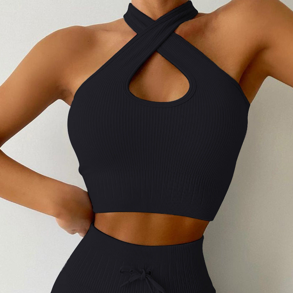 Seamless Drawstrings Cross-Halter Bra & Pants Set