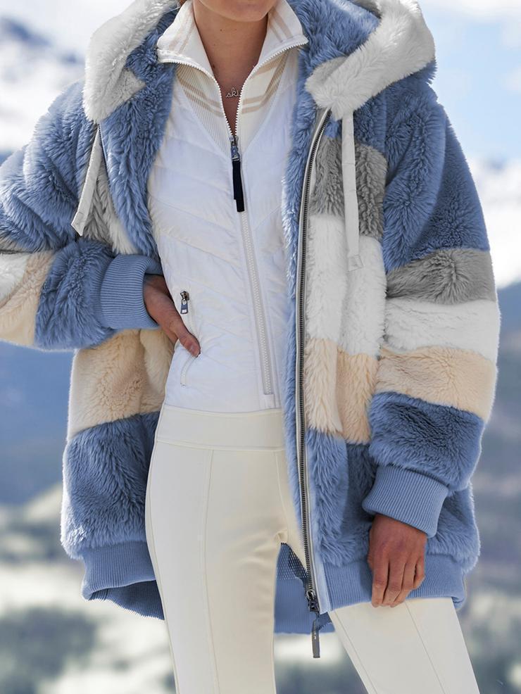 Autumn Winter Loose Plush Multi Color Hooded Jacket for Women (7524905746520)