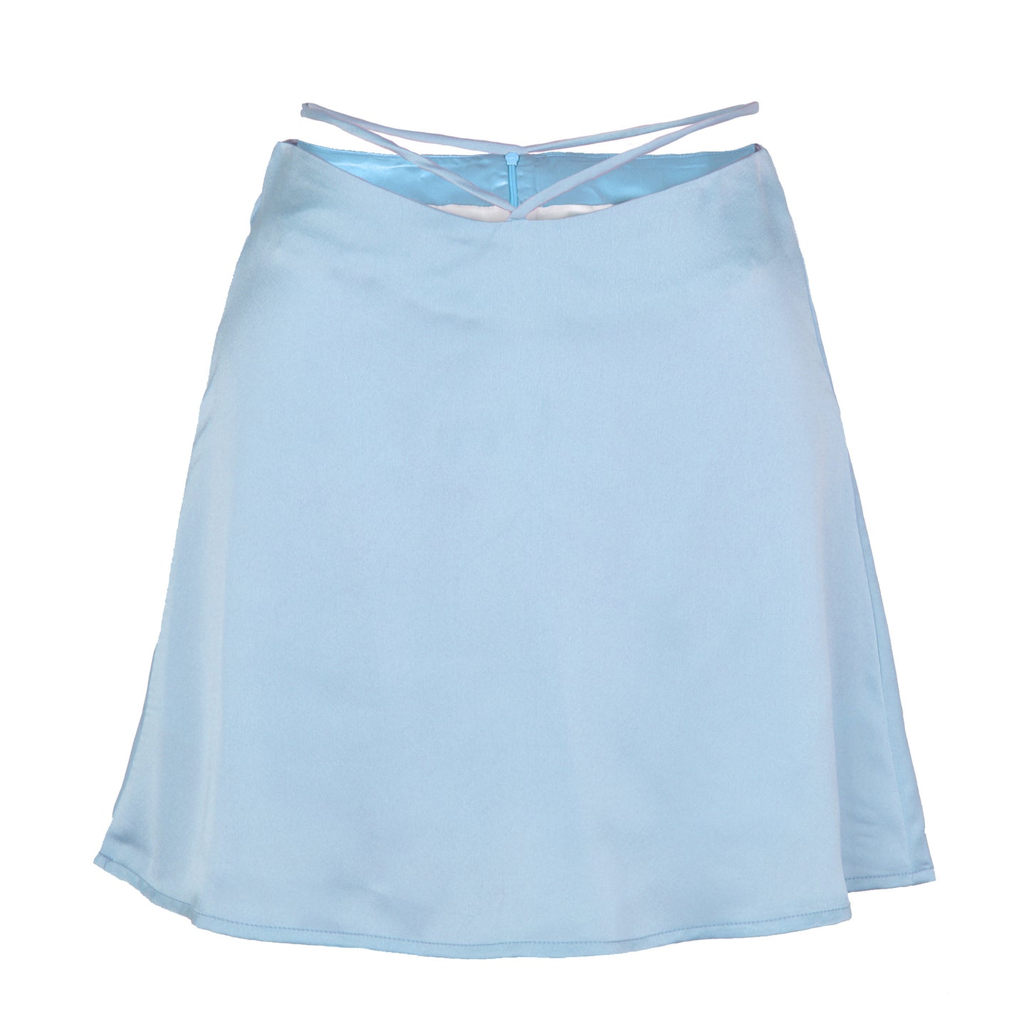 Solid Color Lace-Up Zip Satin Skirt
