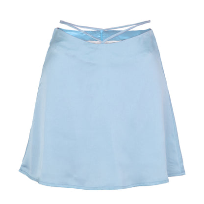 Solid Color Lace-Up Zip Satin Skirt