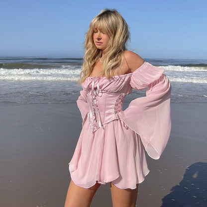 Chiffon Off-Shoulder Corset Two-Piece Dress