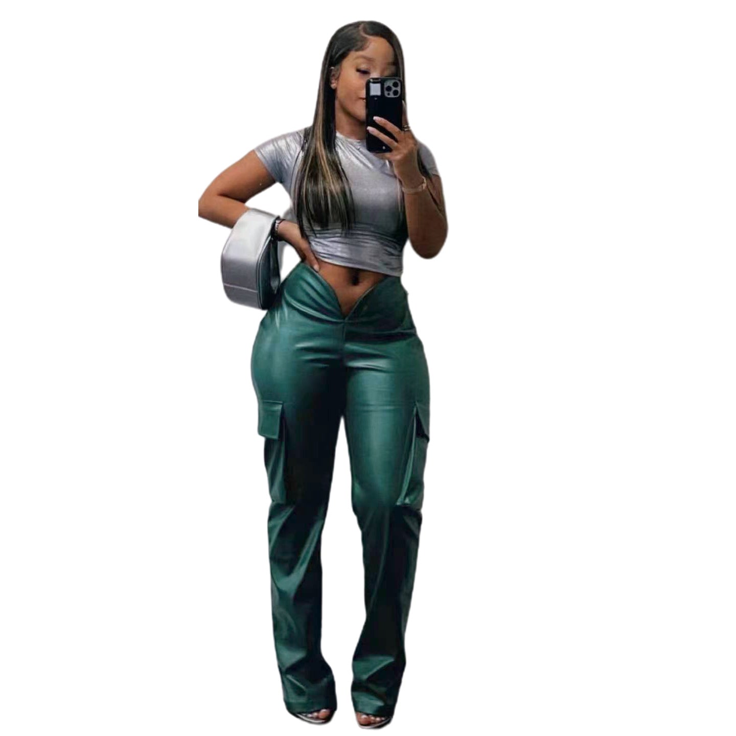 Leather Elastic Deep V Plunge Pants (7524749705304)