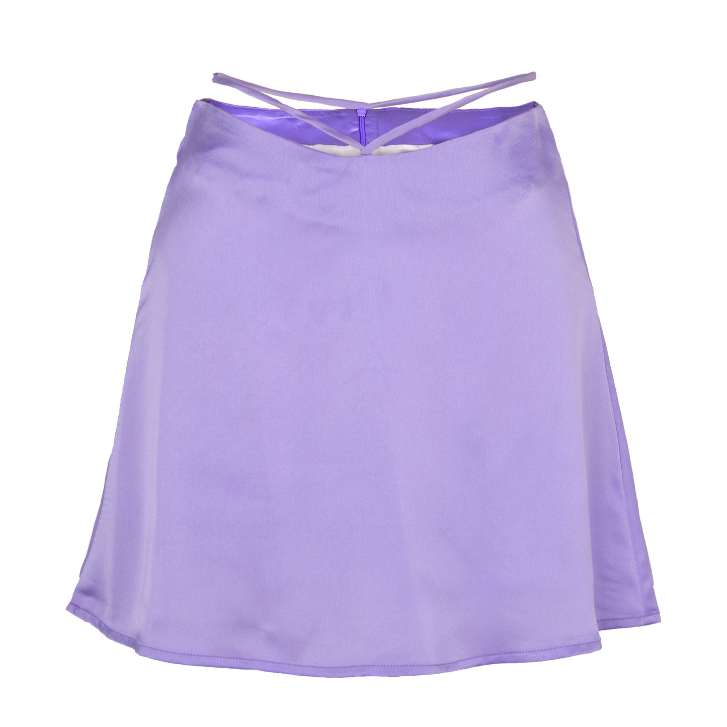 Solid Color Lace-Up Zip Satin Skirt