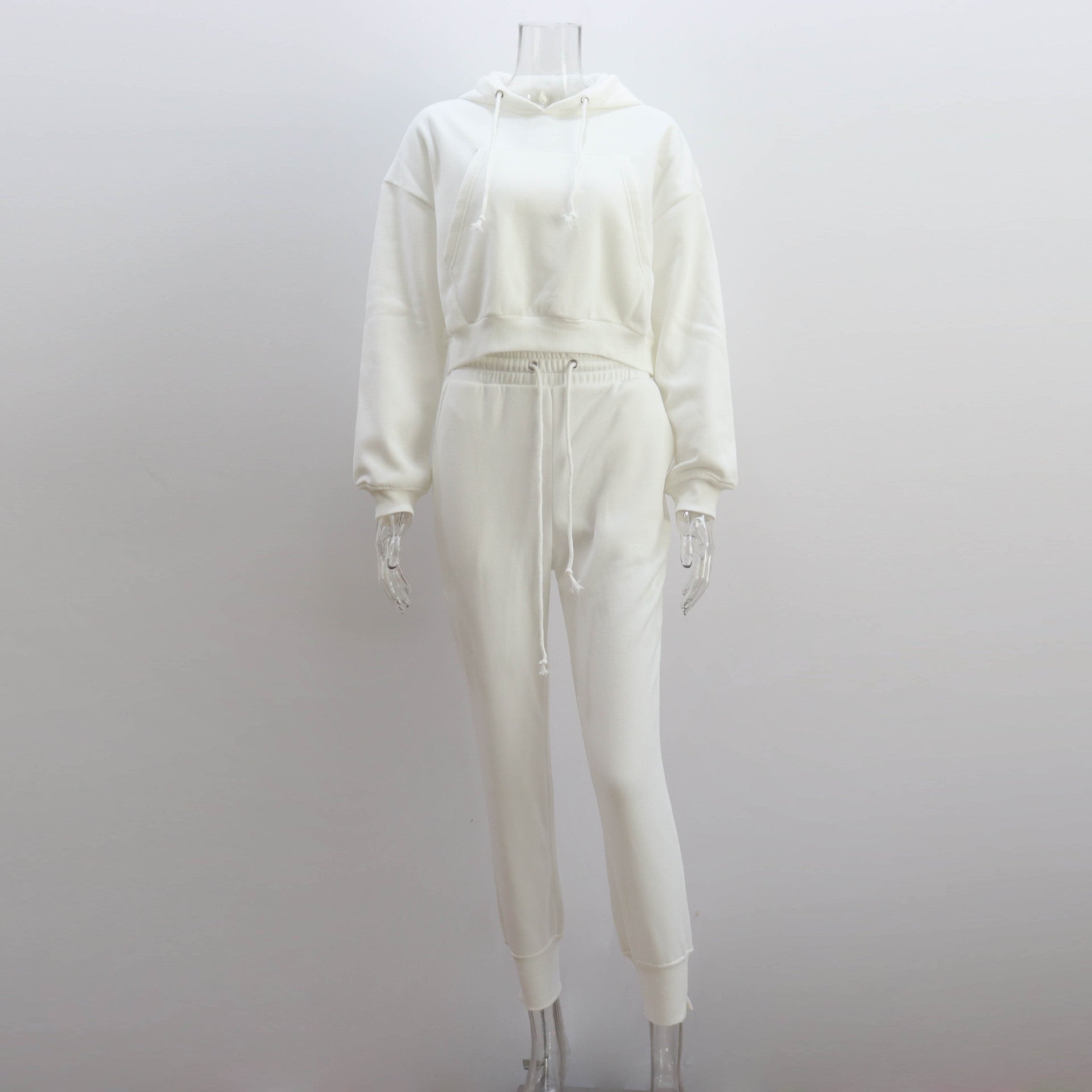 Hooded Sweatshirt & Sweatpants Two-Piece Set - Solid Color (7517801676888)