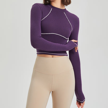 Contrast Color Long Sleeves Mousse-Tight Sports Top (7524754292824)