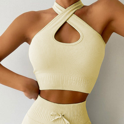 Seamless Drawstrings Cross-Halter Bra & Pants Set