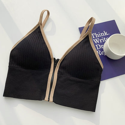 Solid Color Zipper Vest Crop-Top