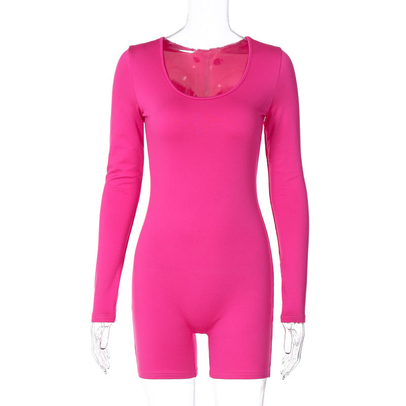 Solid Color Long Sleeves Romper Leotard