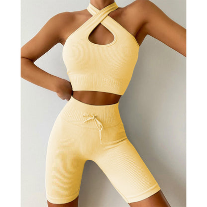 Cross-Halter - Bra & Piano Line Drawstrings Shorts Set (7516865396824)