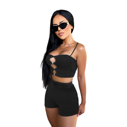 Thread - Hollow-Out Camisole High-Waist Shorts & Top Two-Piece Set (7524277682264)