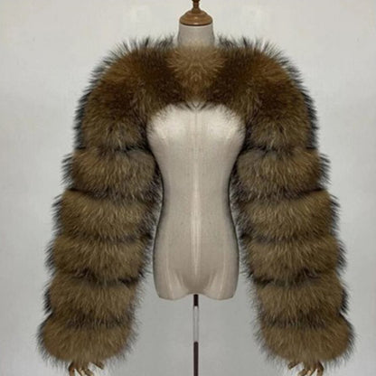Crop-Top Long Sleeves Spliced Fur Coat