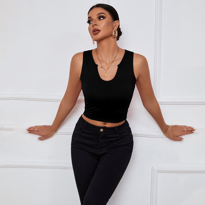 V-Neck Slim-Fit Knitted Sleeveless Vest Crop-Top