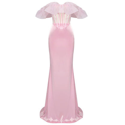 Pink Silver Backless Organza Two-Piece Set (7524302291032)