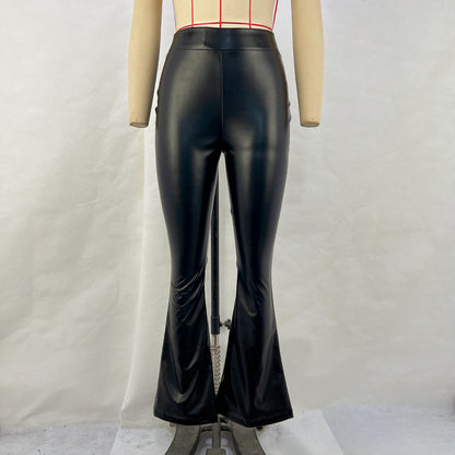 Faux-Leather High-Waist Glossy Flared Pants (7524750065752)