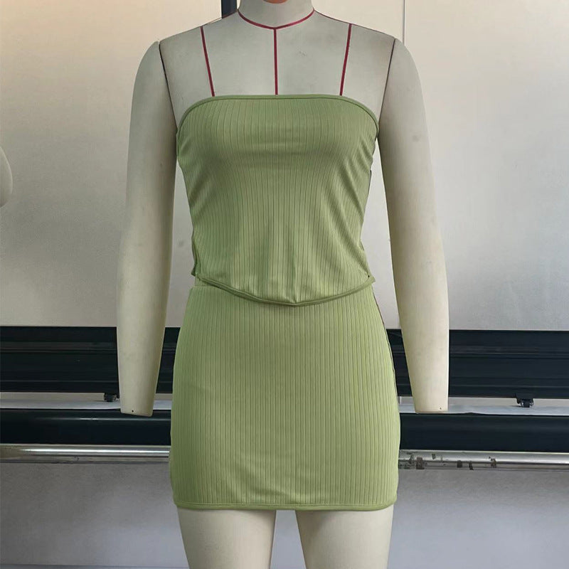Knitted Asymmetrical Skirt & Tube-Top Set