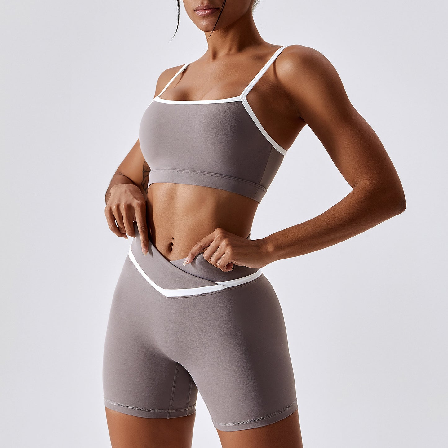 Patchwork High-Low Contrast Color - Yoga Two-Piece Set (7516856942680)