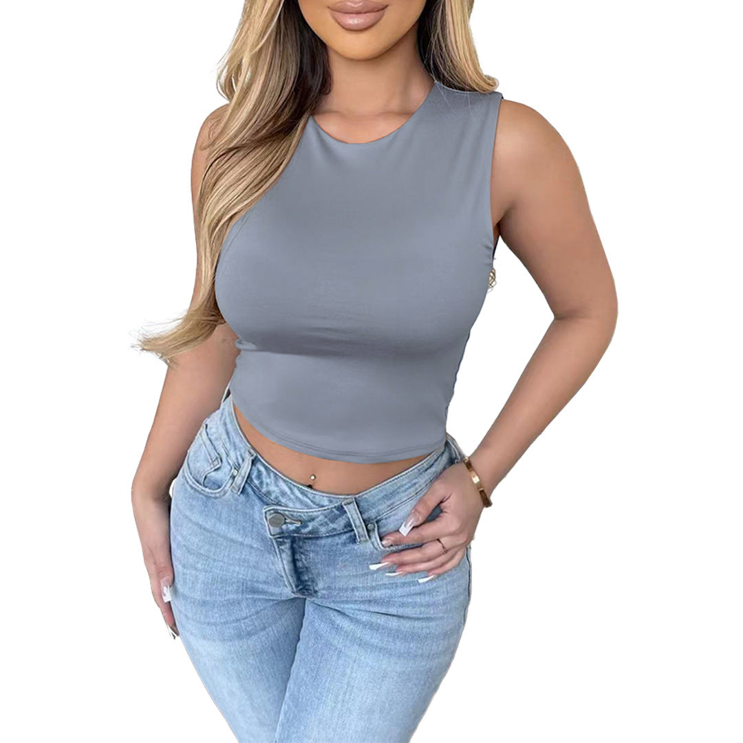 Solid Color T-Shirt Vest Crop-Top