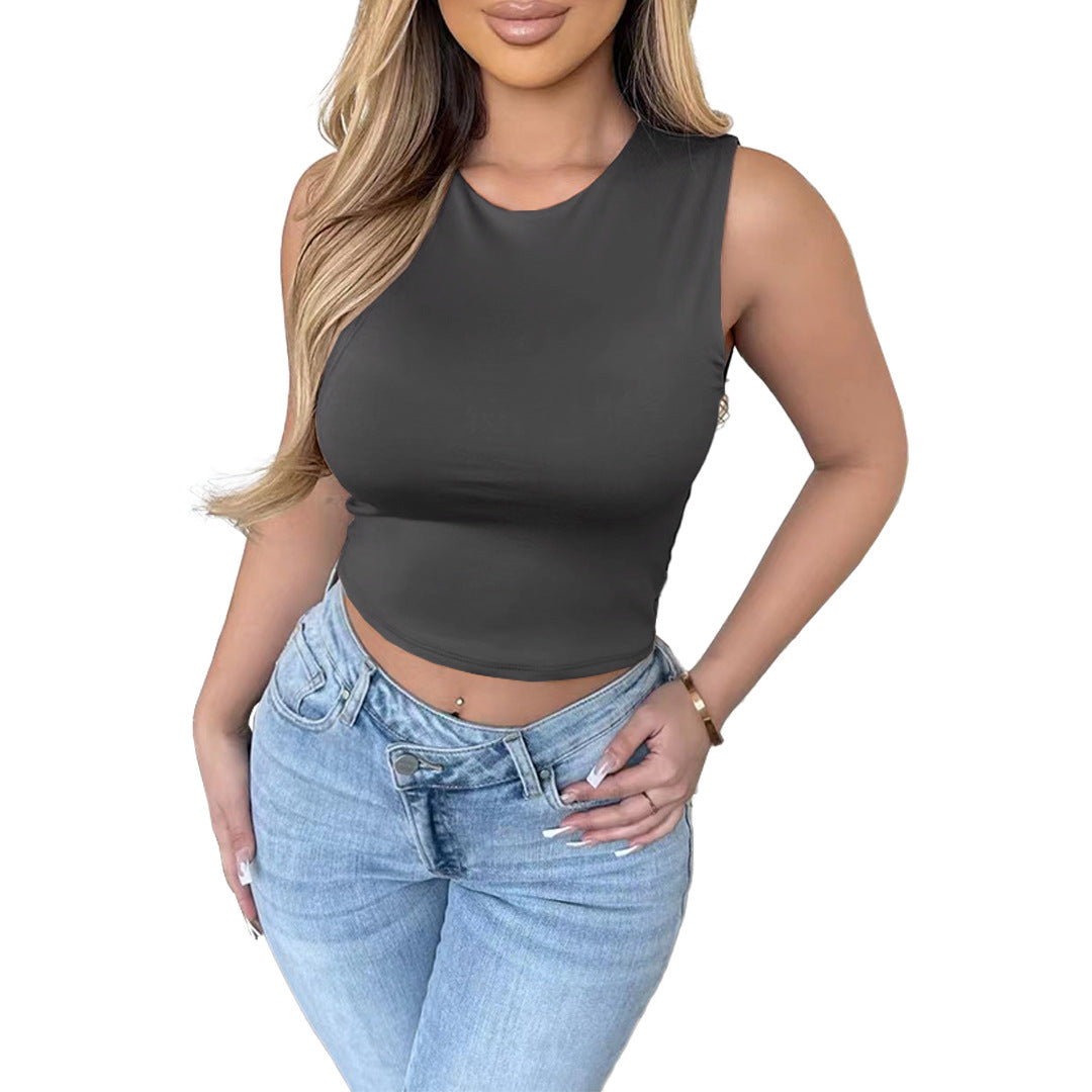 Solid Color T-Shirt Vest Crop-Top