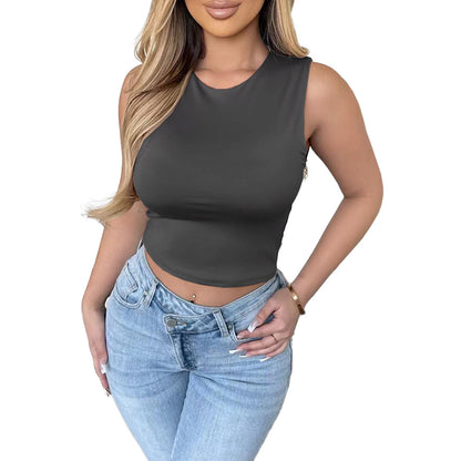 Solid Color T-Shirt Vest Crop-Top