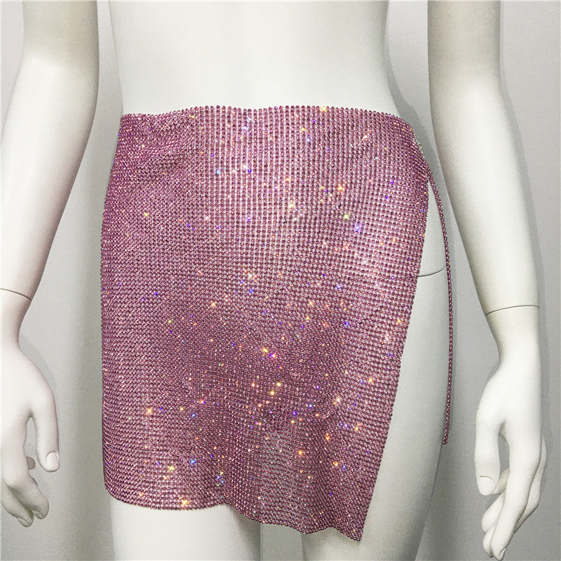Rhinestones Slit Skirt