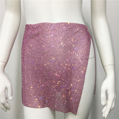 Rhinestones Slit Skirt