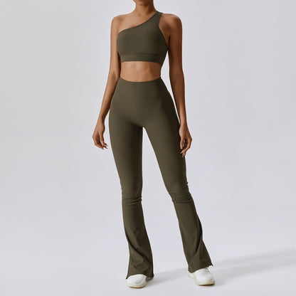 One-Shoulder Slightly-Flared Wide-Leg Pilates Set (7520614711384)