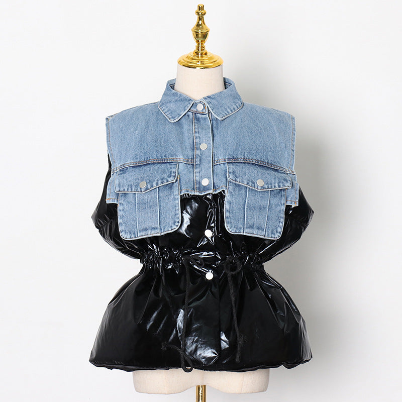 Denim & Metallic - Waist-Tight Cotton Coat Jacket (7519157649496)