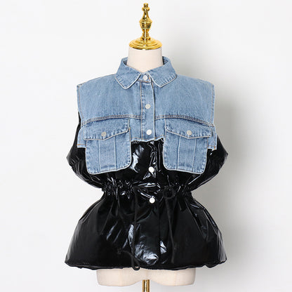 Denim & Metallic - Waist-Tight Cotton Coat Jacket (7519157649496)