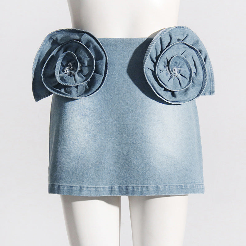 Three-Dimensional Stitching - A-Line Denim Skirt (7519198380120)
