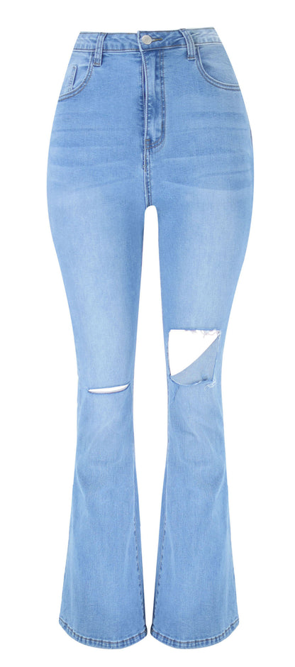 Distressed High-Waist Stretchy Denim Jeans