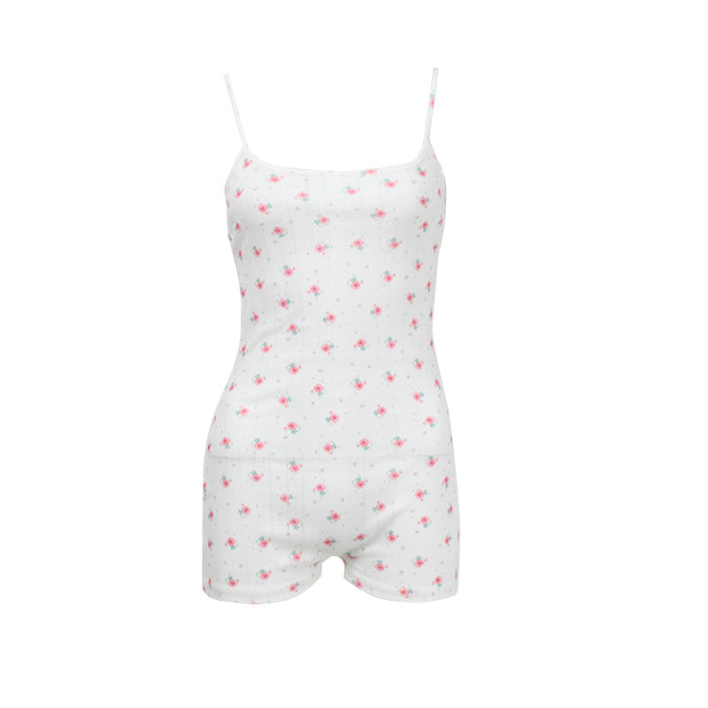 Backless Print Lace-Up Romper
