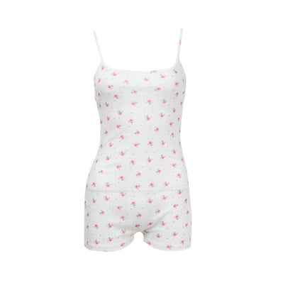 Backless Print Lace-Up Romper