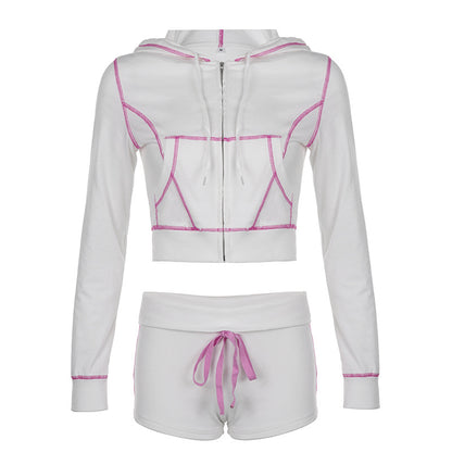 Stitched! - Cardigan Out-Stitch Zip-Up Short Coat & Shorts Two-Piece Set (7516830236760)