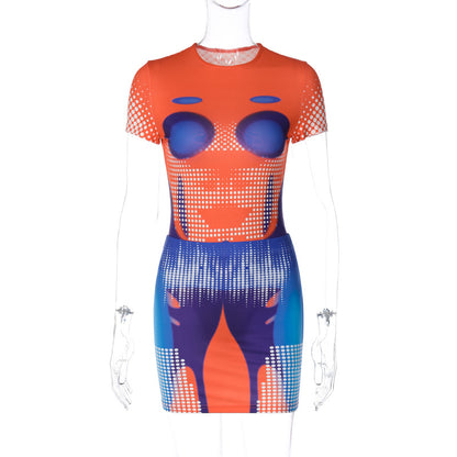 Graphic Printed Slim-Fit Skirt Romper Set