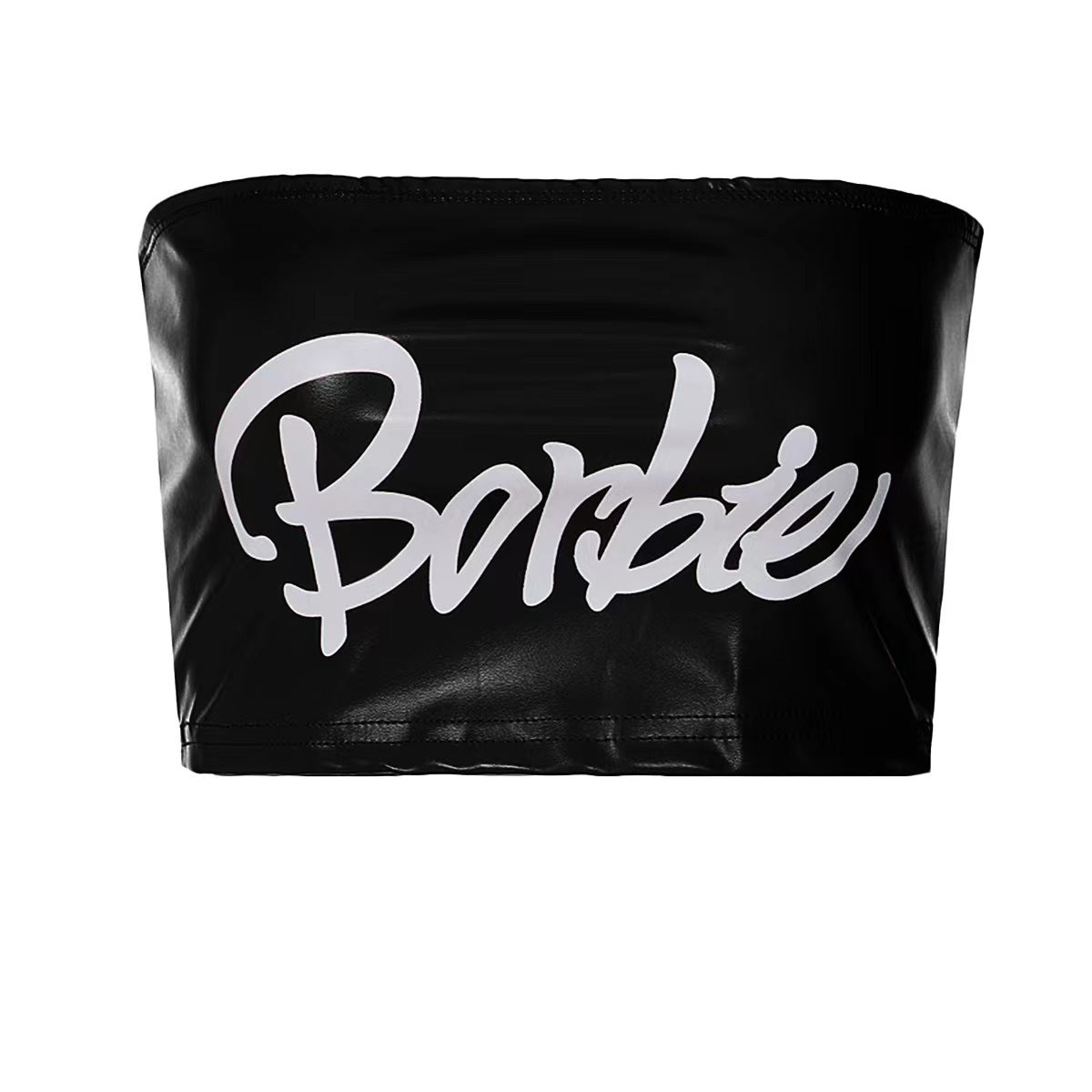 Borbie Barbie Faux Leather Printed Off-Shoulders Bandeau Top (7517938155608)