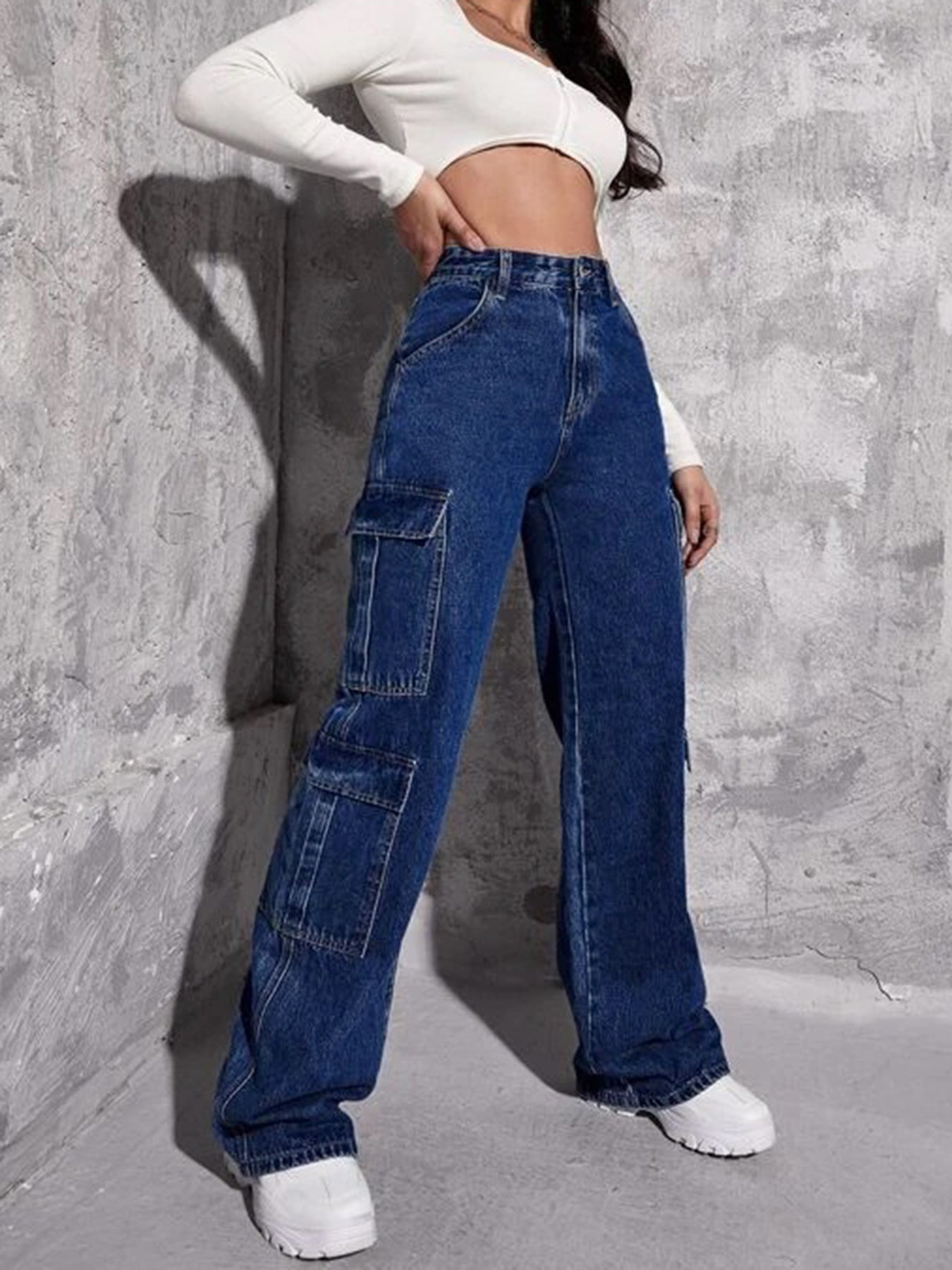 Multi-Pockets Workwear Straight Leg Denim Jeans