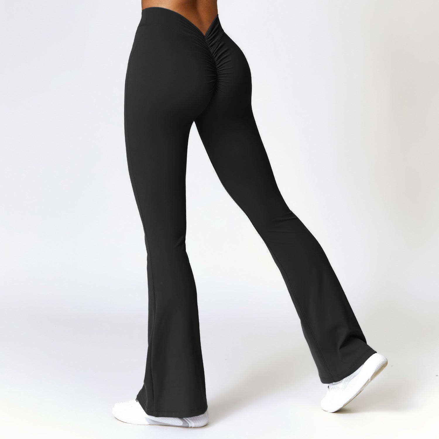 High-Waist V-Plunge -  Hip-Raise Bell-Bottom Yoga Pants (7520612253784)