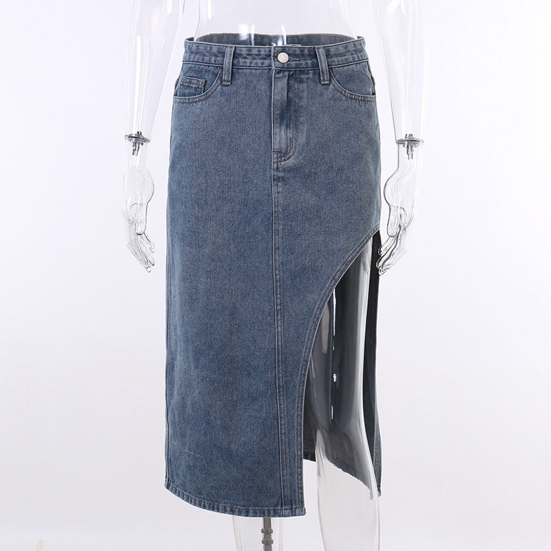 Slim Fit Side Slit Denim Skirt (7524821172312)