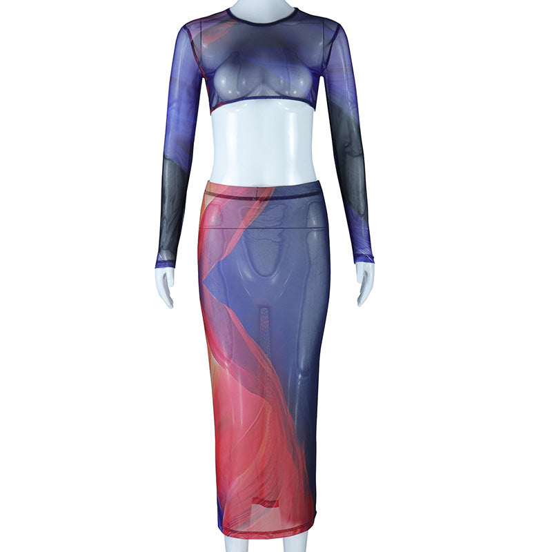 Long Sleeves Backless Lace-Up Top & Sheath Skirt Two-Piece Set (7524302061656)