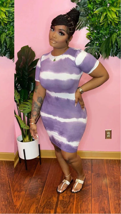 Plus-Size Printed Tie-Dyed Sheath Dress