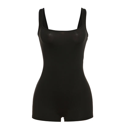 Slim-Fit Backless Off-The-Neck Sheath Romper Leotard