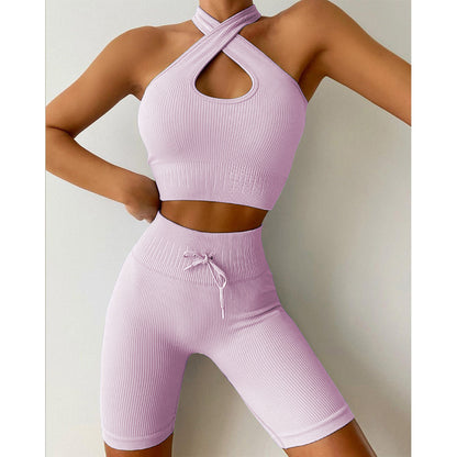 Cross-Halter - Bra & Piano Line Drawstrings Shorts Set (7516865396824)
