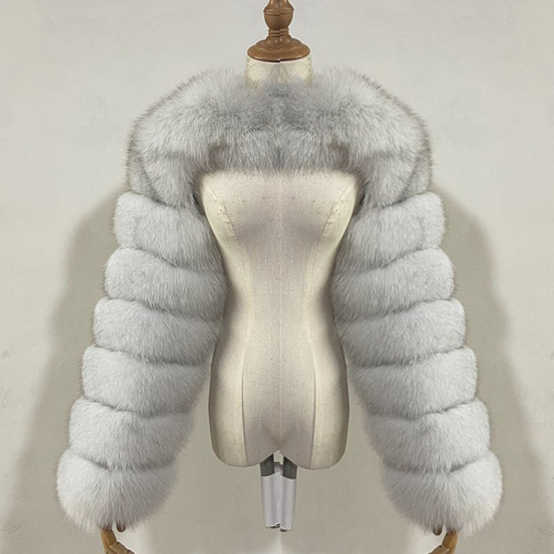 Crop-Top Long Sleeves Spliced Fur Coat