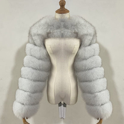 Crop-Top Long Sleeves Spliced Fur Coat