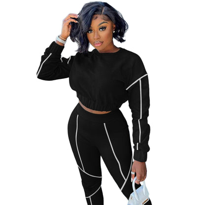 Contrast-Stitching Two-Piece Set