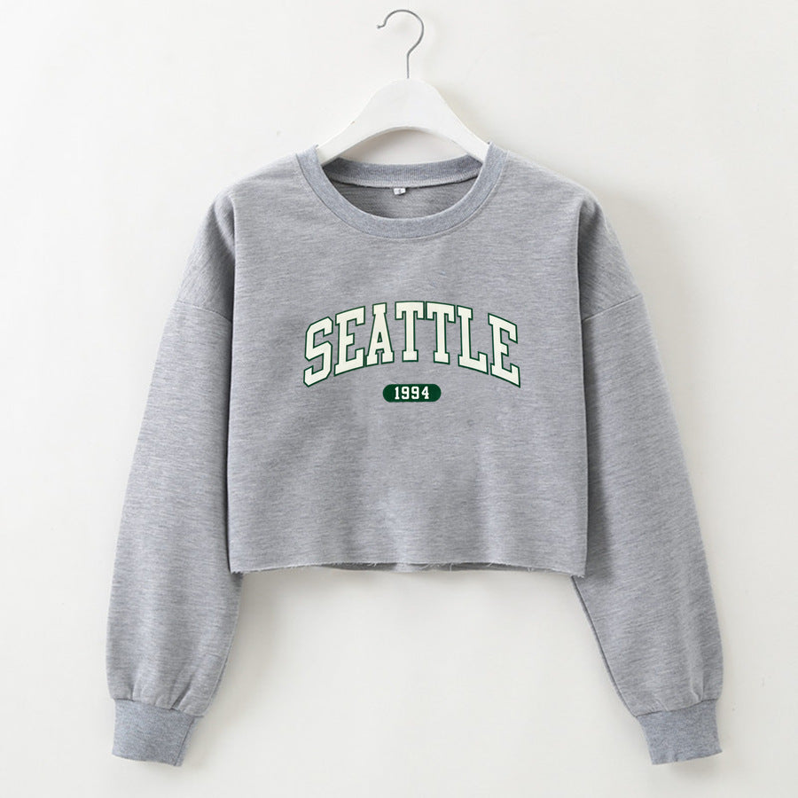SEATTLE Graphic Printing Long Sleeves Crop-Top Sweater (7517806329944)