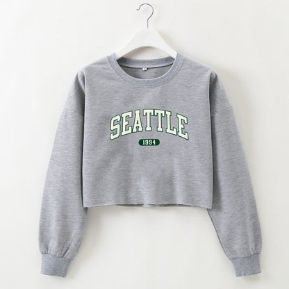 SEATTLE Graphic Printing Long Sleeves Crop-Top Sweater (7517806329944)